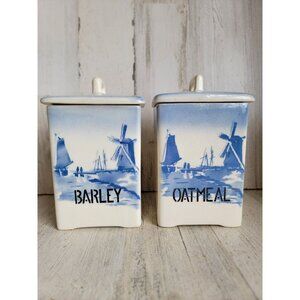 Vintage oatmeal barley‎ Germany windmill container jar set kitchen